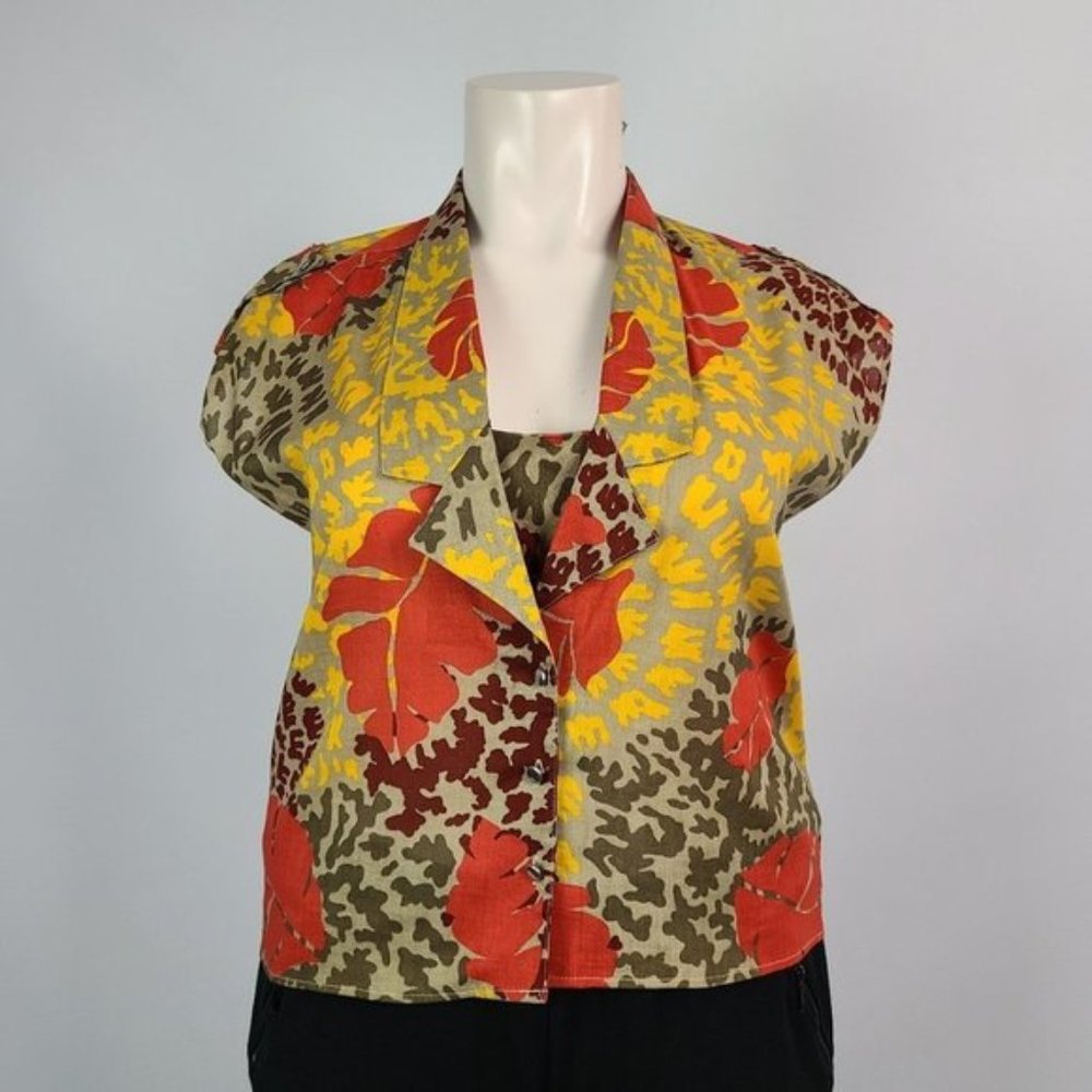 VINTAGE Como Brown &Yellow Cotton Top Size 18